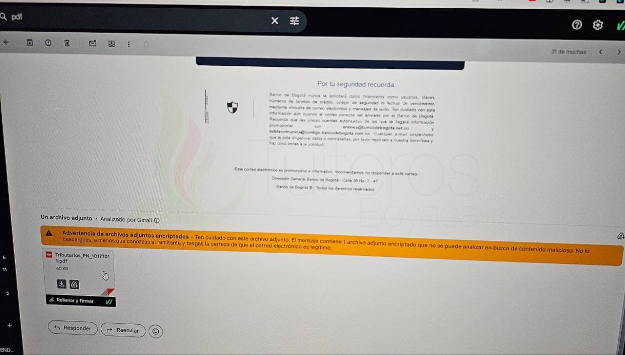 Mail de phishing suplantando a agencia de gobierno argentino, con link malicioso que lleva a descarga de archivo pdf falso