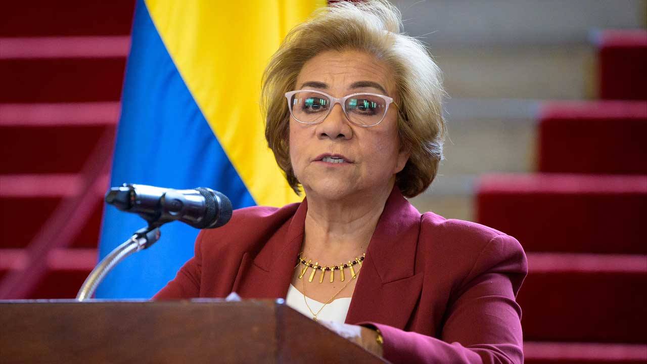 La canciller Rosa Yolanda Villavicencio durante la rueda de prensa en la que se refirió al diálogo entre los presidentes Gustavo Petro y Donald Trump y a los retos de la relación bilateral. Foto: Presidencia de Colombia