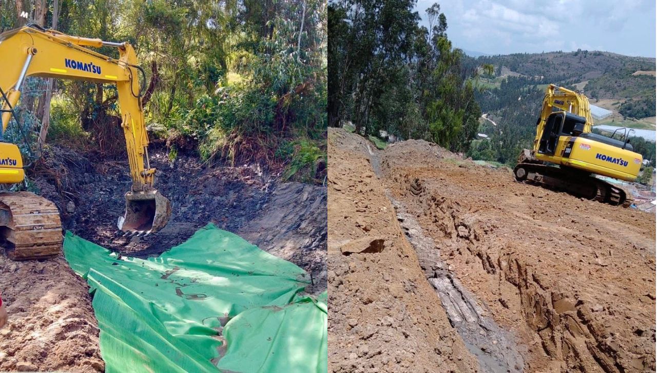 Operarios de la Unidad de Gestión del Riesgo de Boyacá adelantan la remoción de lodo y rocas en la vía Campohermoso – Macanal, uno de los corredores más afectados por las fuertes lluvias de marzo. Foto: UAEGRD / Gobernación de Boyacá