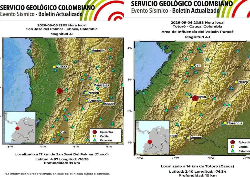 Sismo, temblor, movimiento telúrico en Colombia